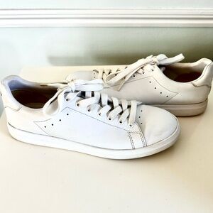 Tory Burch Double T Howell Court Sneakers White Leather Gold Logo Women’s Size 8